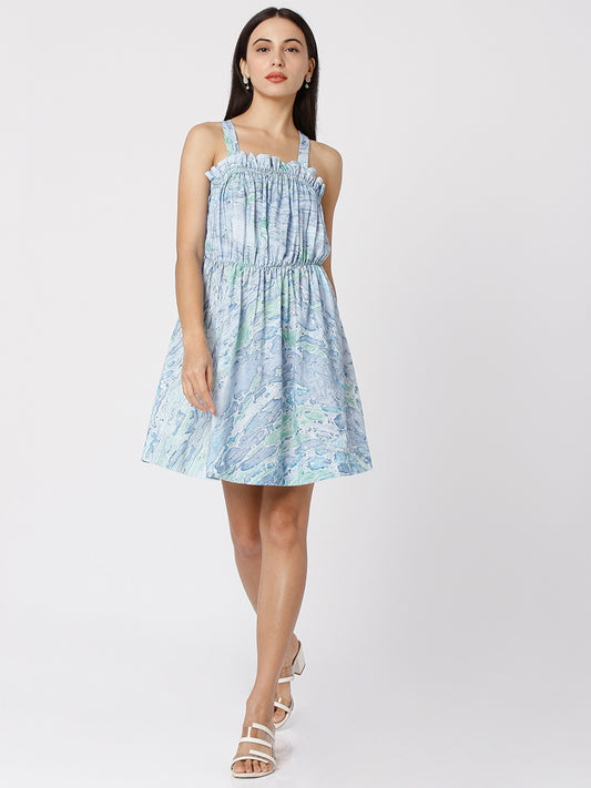 Marble print mini dress