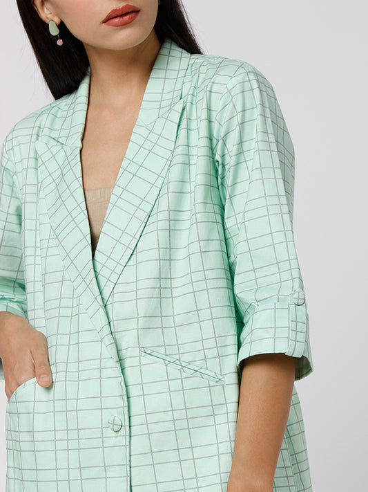 Green checkered long jacket