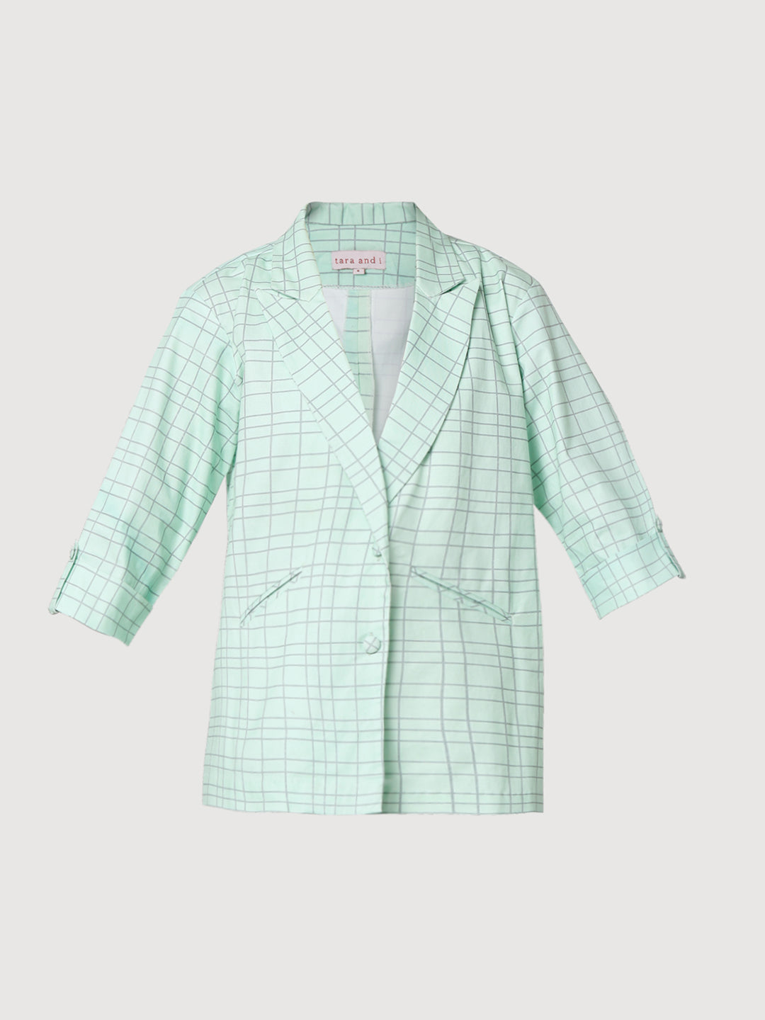 Green checkered long jacket