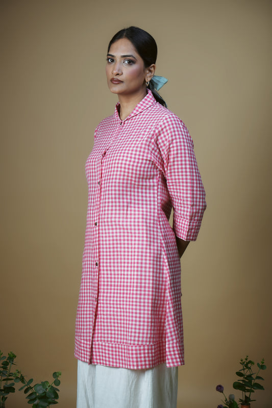 Pink Checks Shirt Dress