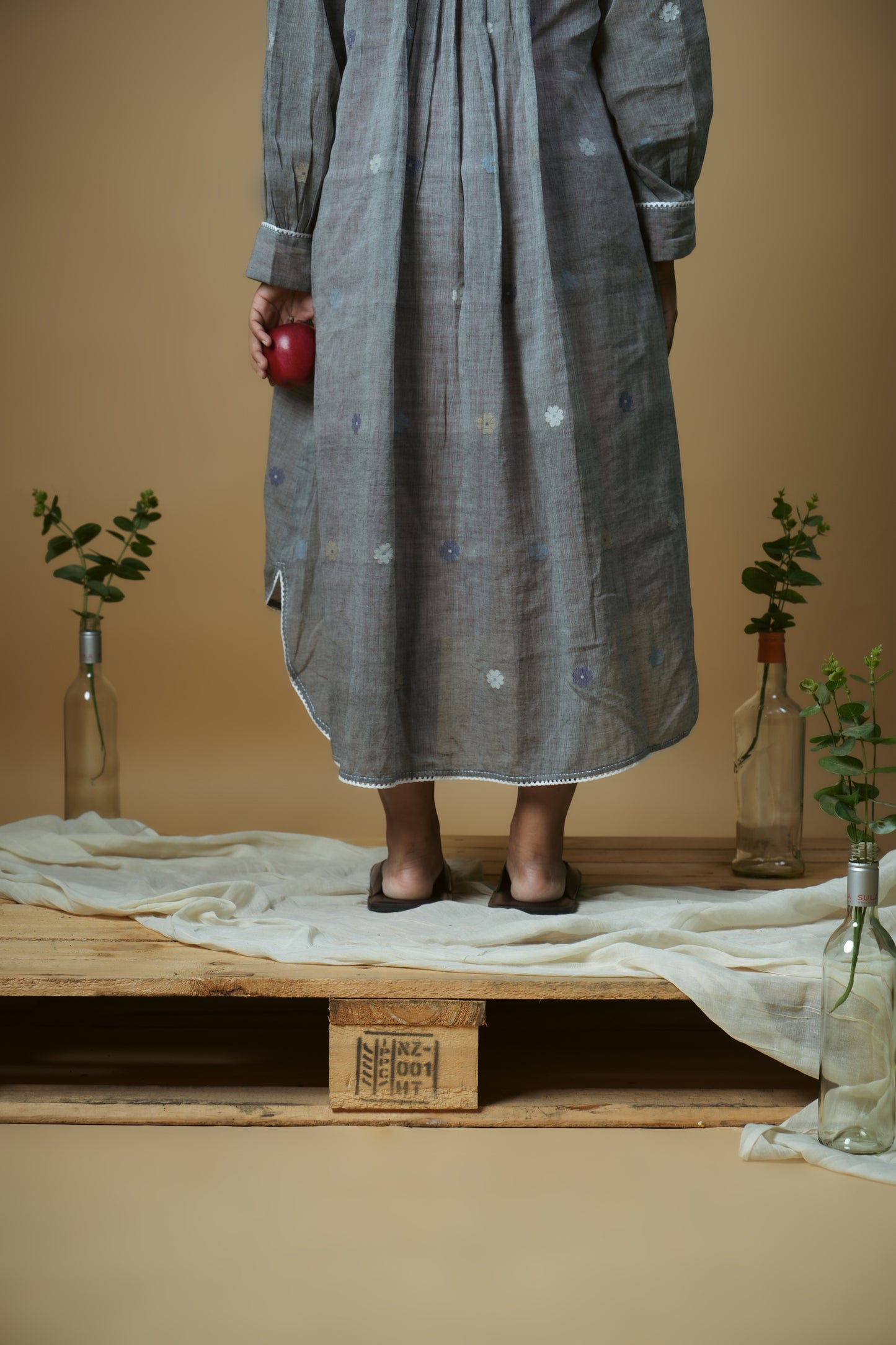Grey Flower Shirt Dress
