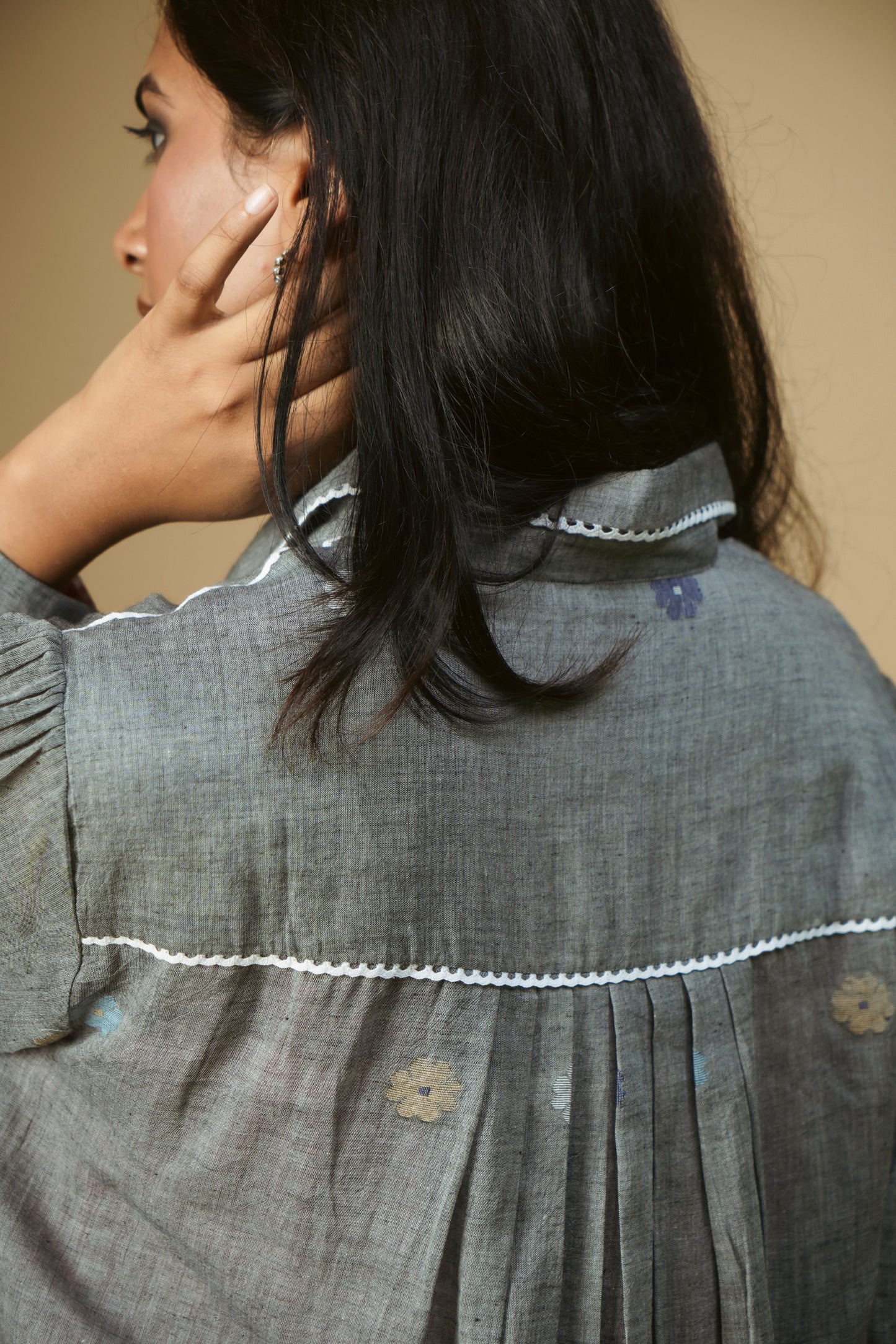 Grey Flower Shirt Dress