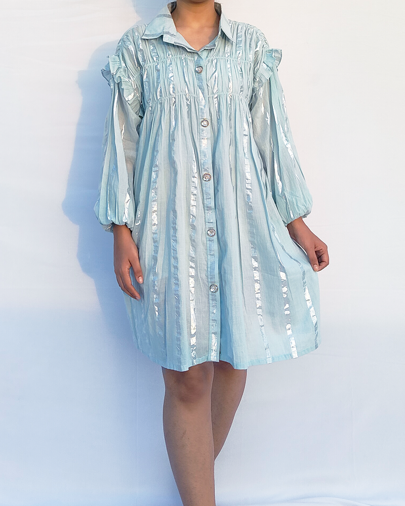 Ruffle shirt dress - Sky blue