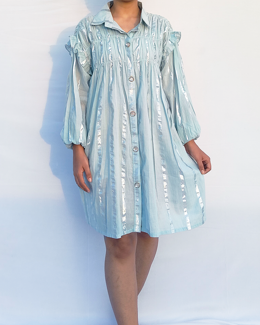 Ruffle shirt dress - Sky blue
