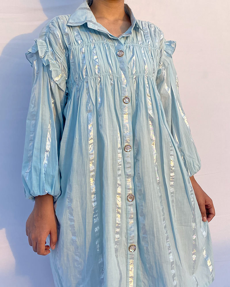 Ruffle shirt dress - Sky blue
