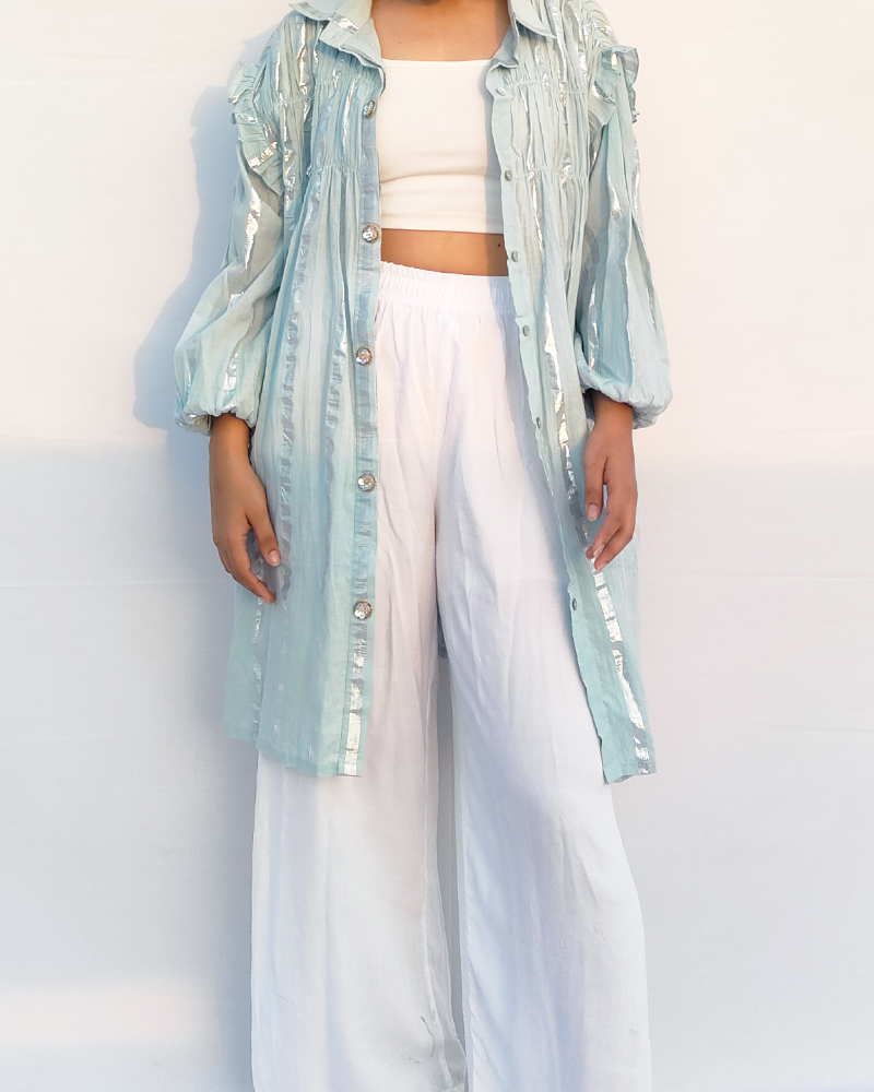 Ruffle shirt dress - Sky blue
