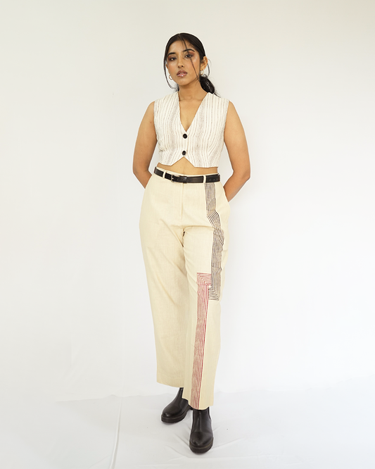 Beige Blocked Trousers