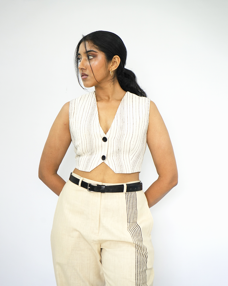Beige Blocked Trousers