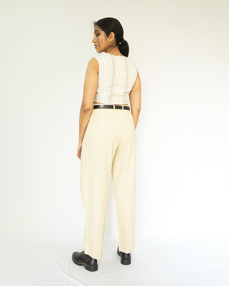 Beige Blocked Trousers