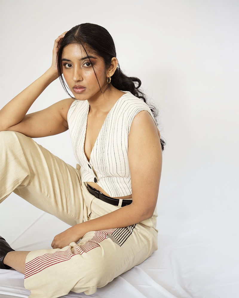 Beige Blocked Trousers