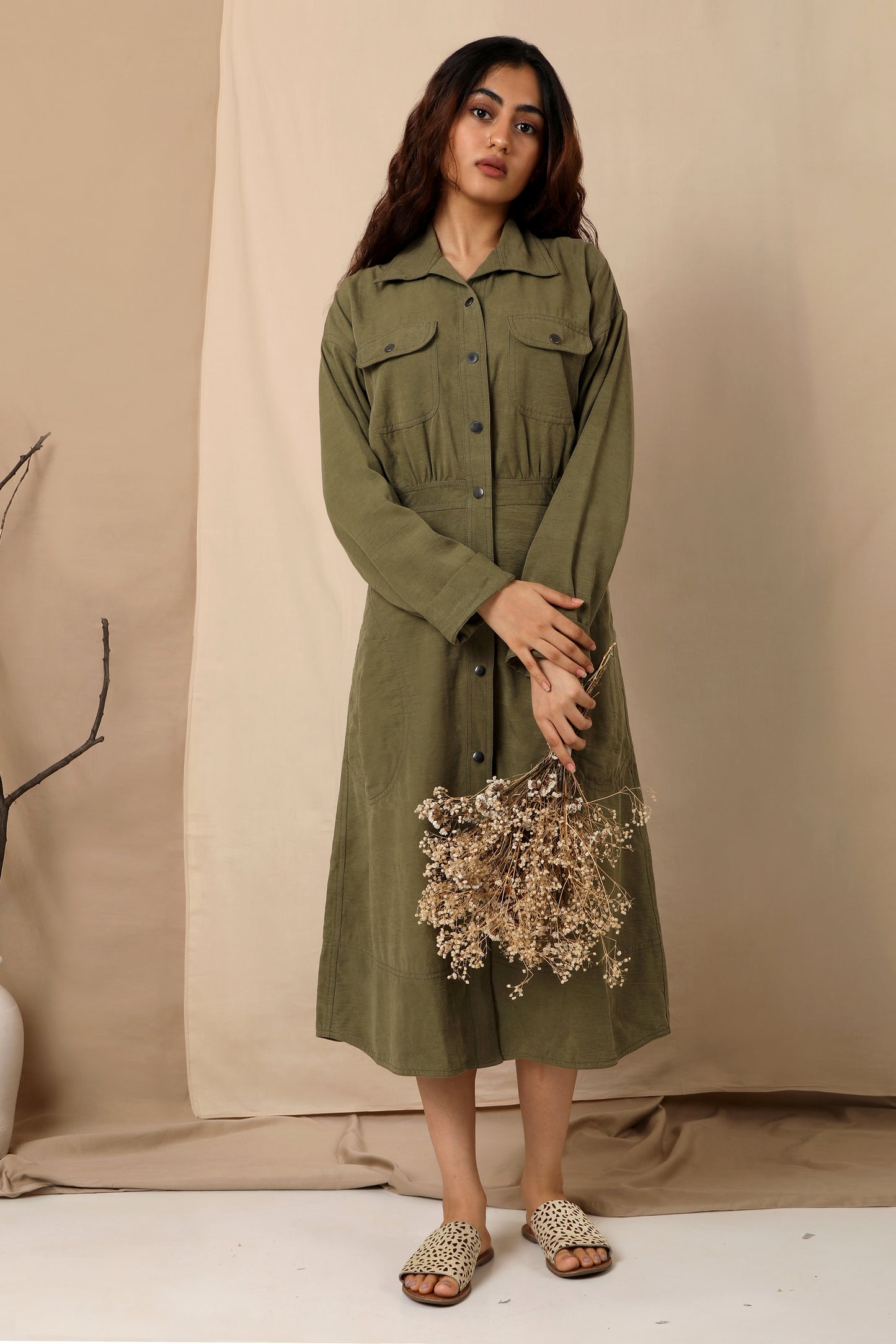 Osaka Midi Dress - Winter Moss