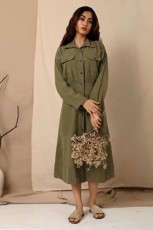 Osaka Midi Dress - Winter Moss