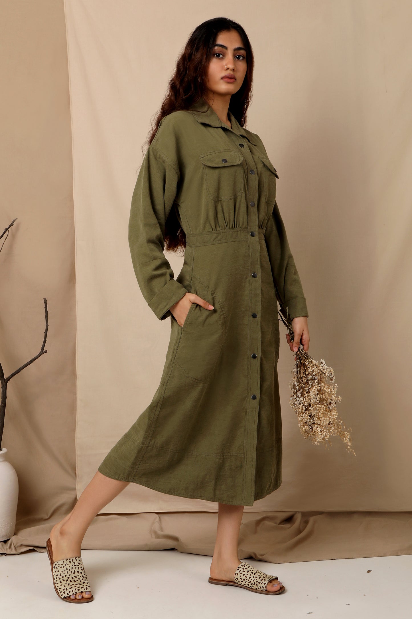 Osaka Midi Dress - Winter Moss