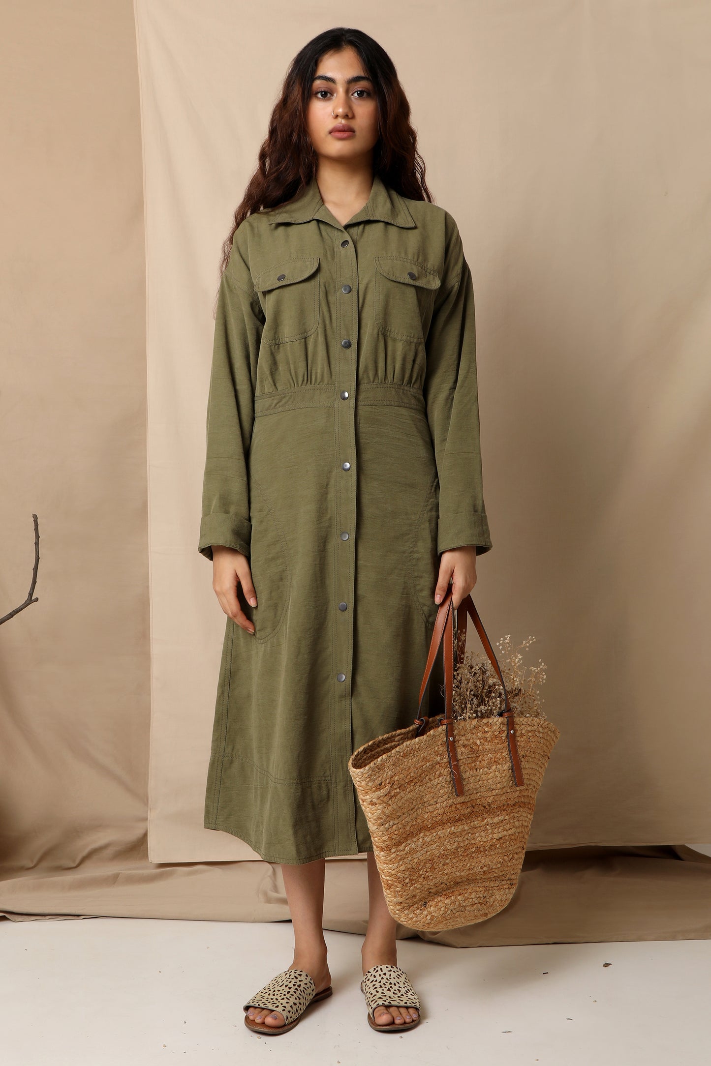 Osaka Midi Dress - Winter Moss