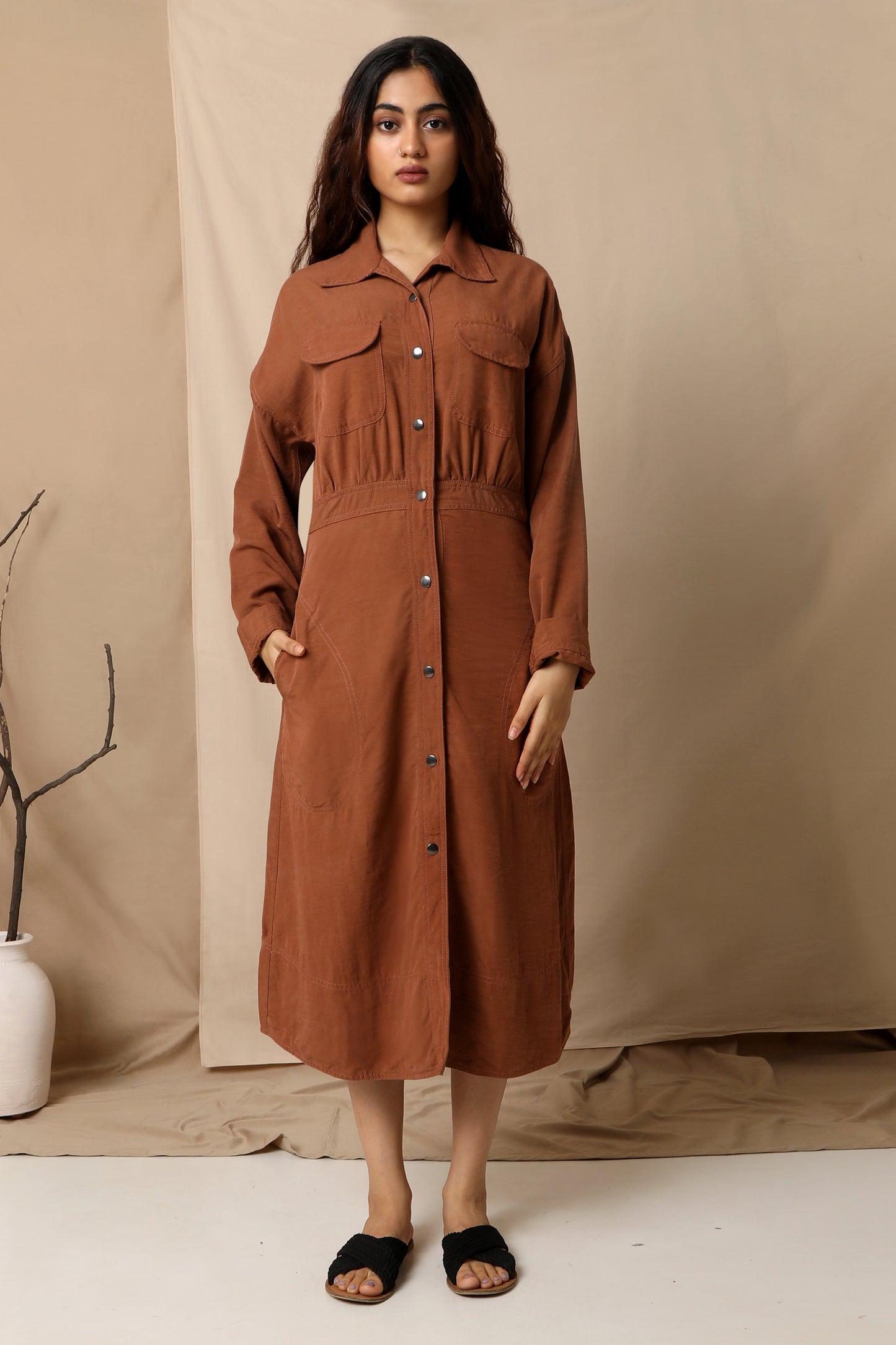 Osaka Midi Dress - Copper Brown