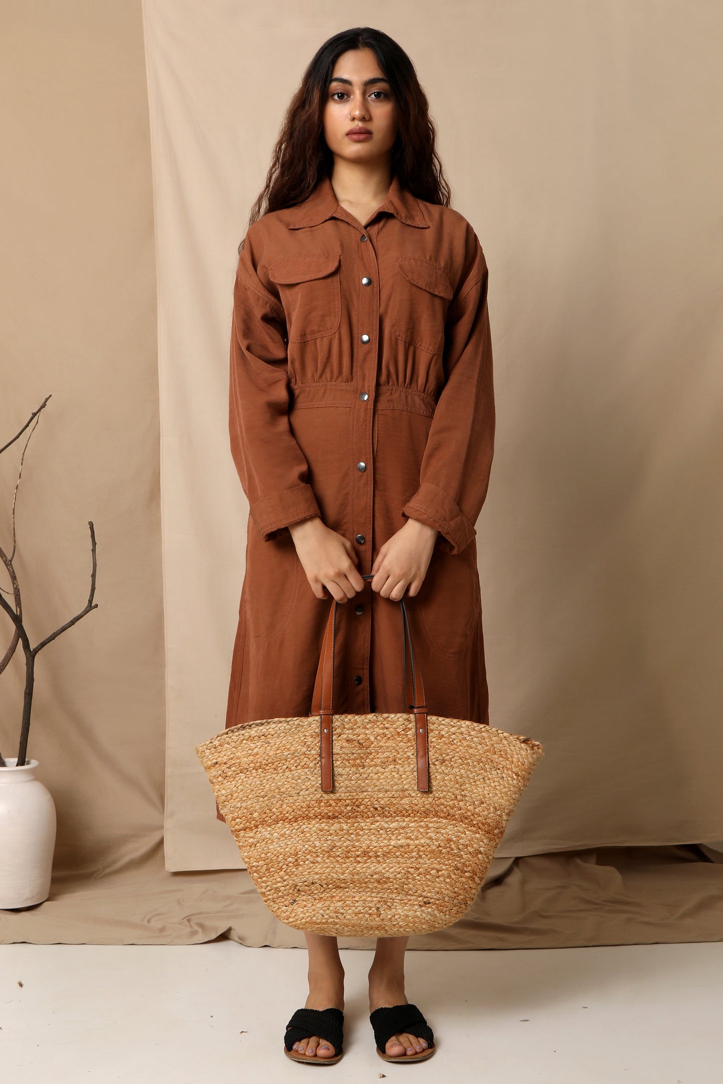 Osaka Midi Dress - Copper Brown