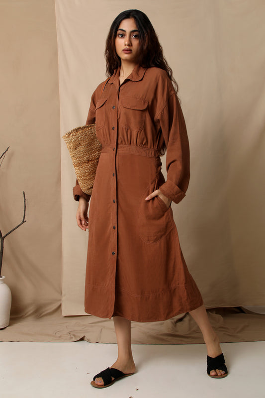 Osaka Midi Dress - Copper Brown