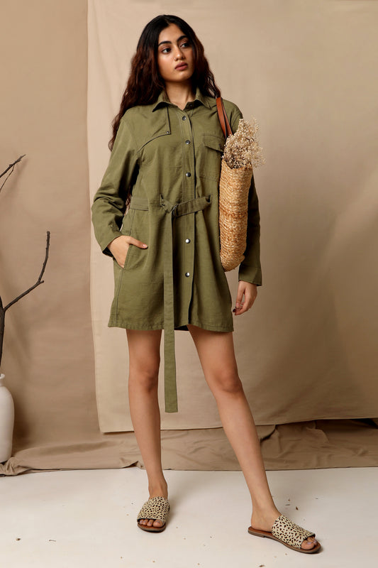 New Yorker Shirt Dress - Winter Moss