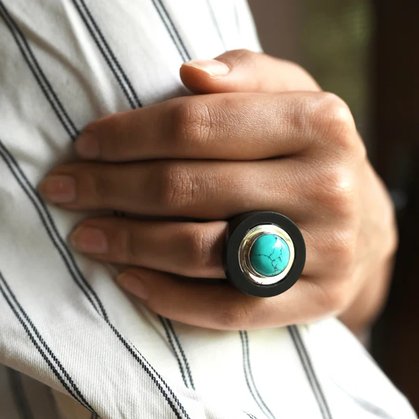 Wooden Turquoise Ring