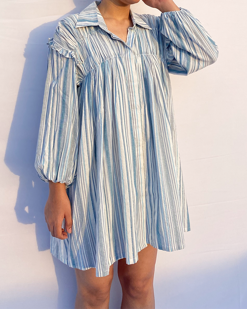 Ruffle shirt dress - Blue stripped