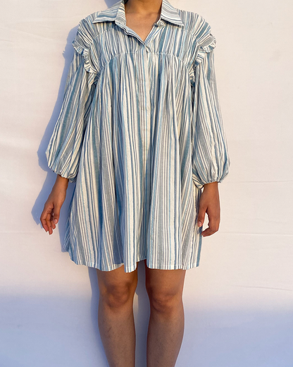 Ruffle shirt dress - Blue stripped