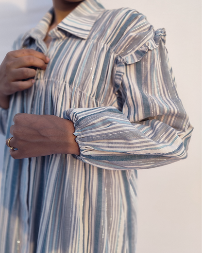 Ruffle shirt dress - Blue stripped