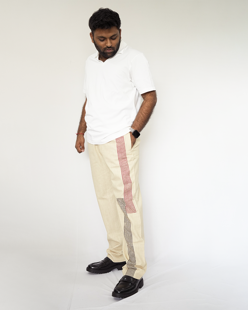 Beige Blocked Trousers