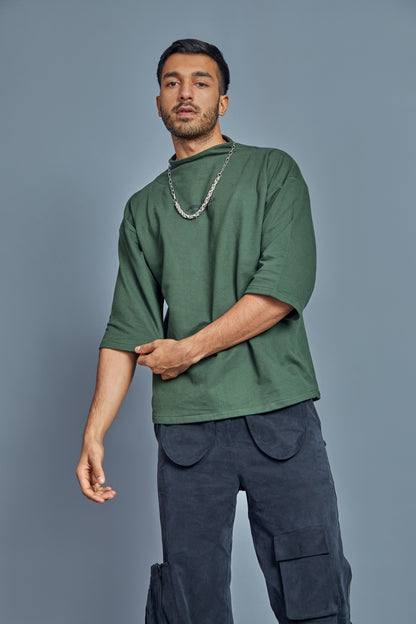 High neck T shirt - Seaweed Green