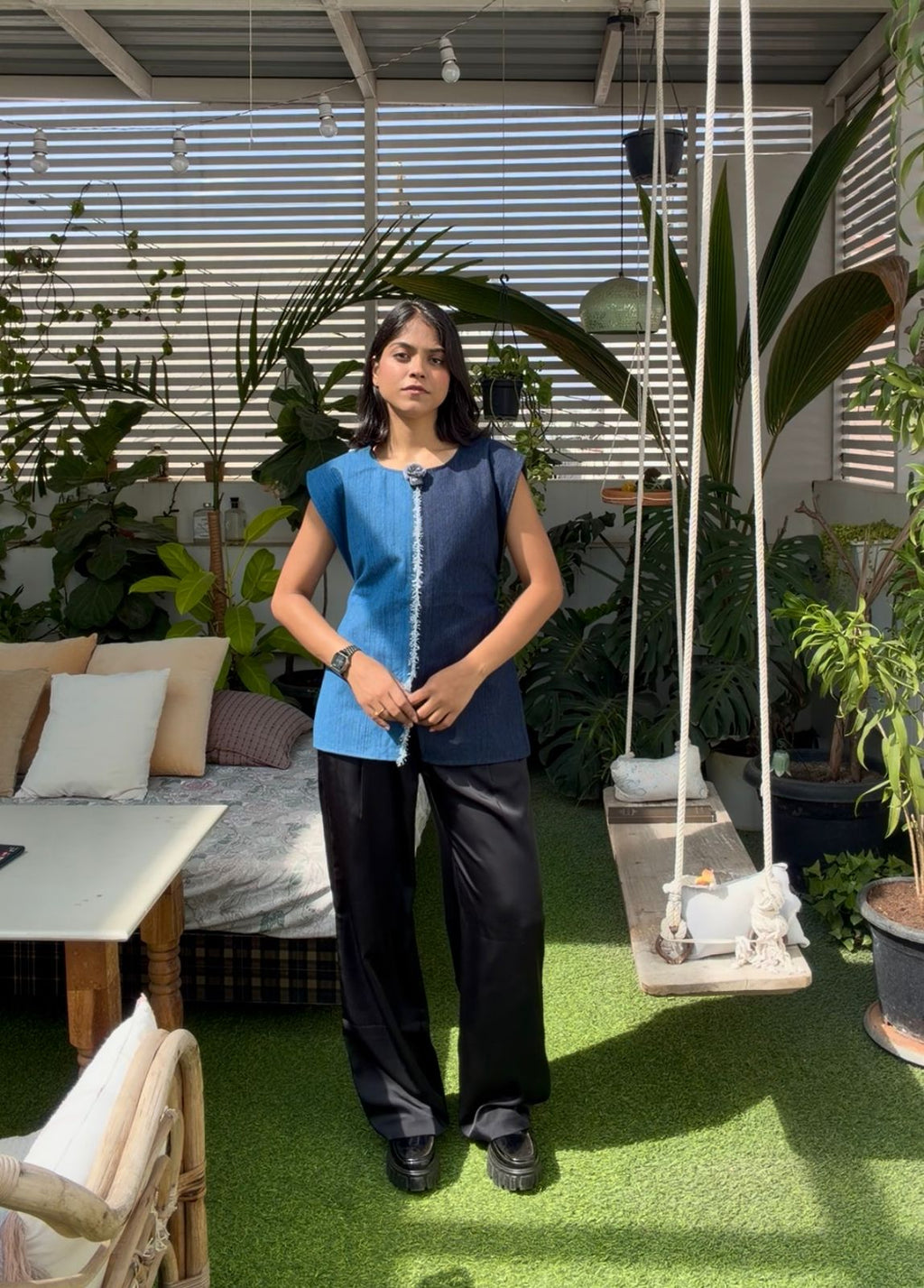 Parallel Dual Tone Overjacket - Navy + denim blue self stripped